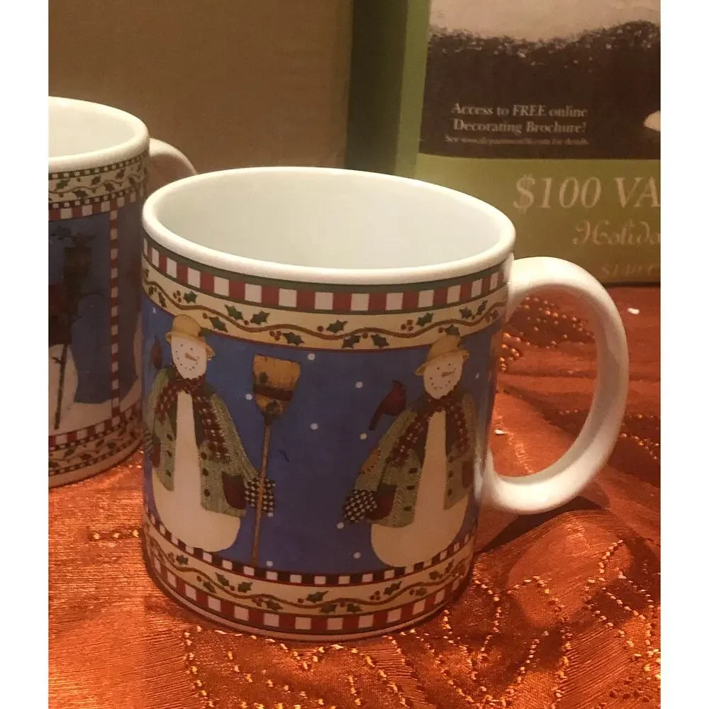 Sakura Debbie Mumm 1998 Snowman Frosty Discontinued Mug Set of 4 Holiday Gift‎